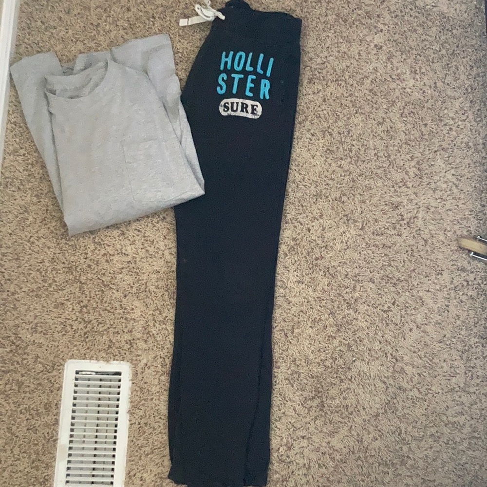 Hollister sweatpants and gray long sleeve